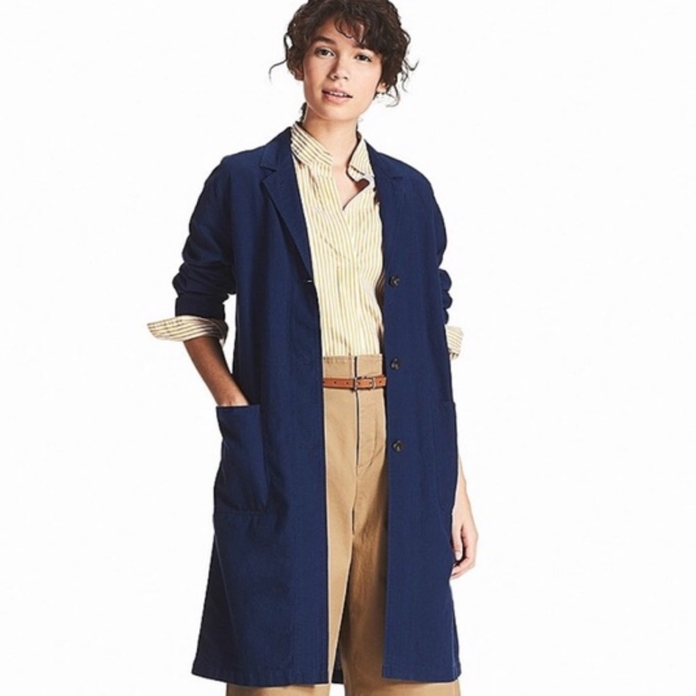 Uniqlo blue linen duster coat